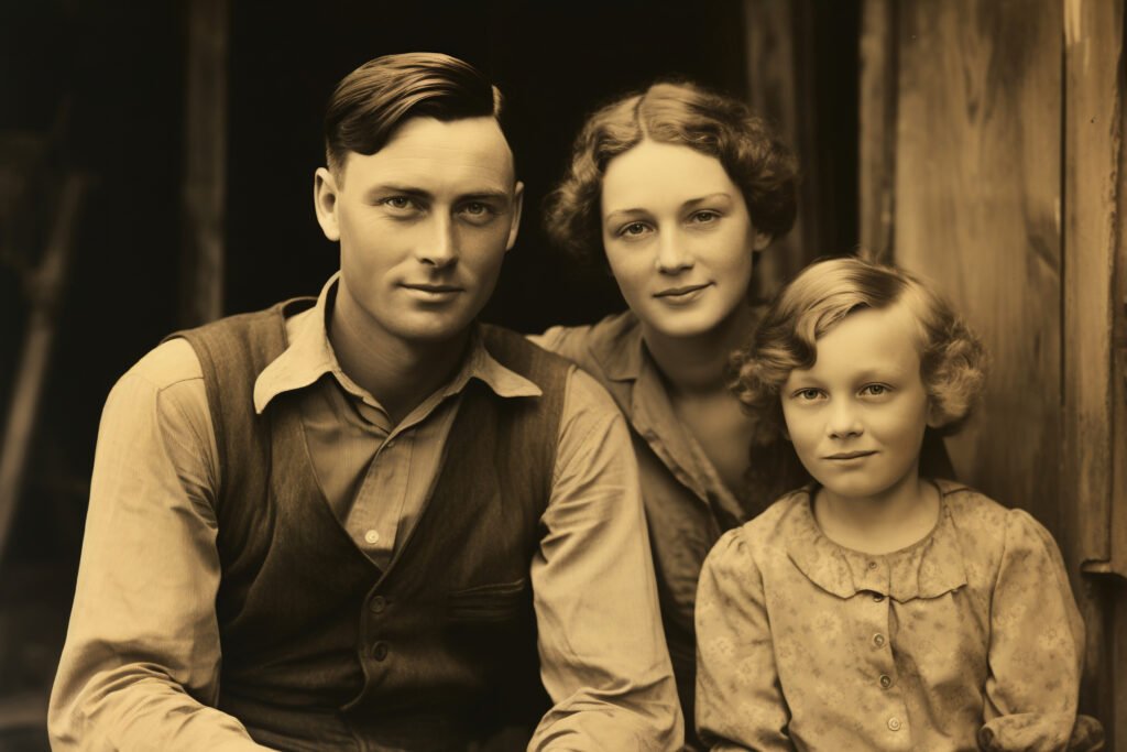 Imagen antigua de una familia restaurada.